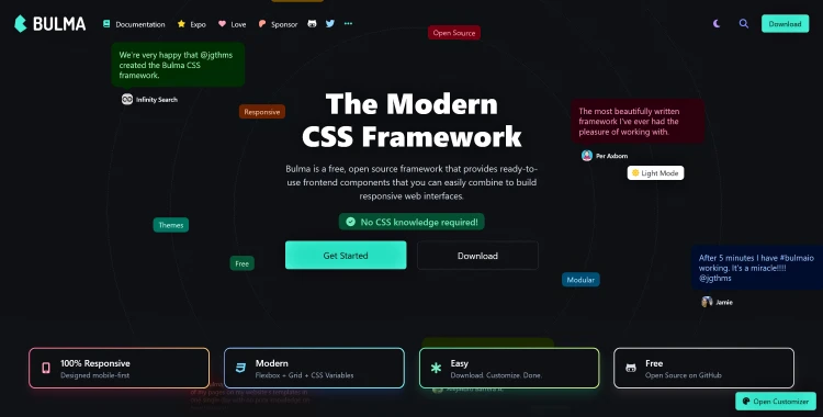 Официальный веб-сайт CSS-фреймворка “Bulma CSS”