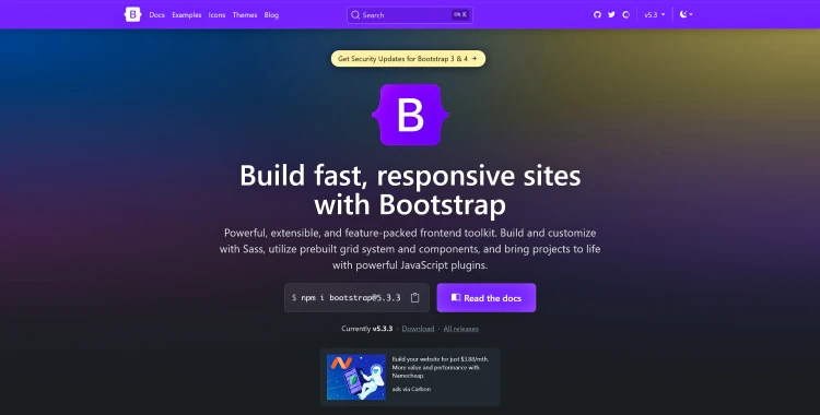 Официальный веб-сайт CSS-фреймворка "Bootstrap"